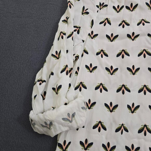 Ann Taylor LOFT Women MP White Oversized Popover Bug Print Blouse Top 1/4 Button - Picture 3 of 13